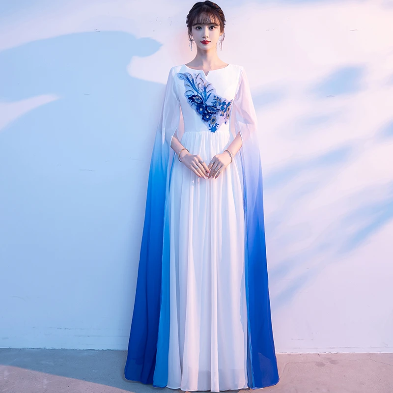 古筝艺考大合唱团演出服女长裙中国风主持人指挥礼服仙气比赛服装