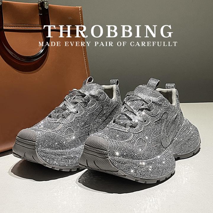 欧货厚底松糕鞋精品水钻休闲鞋2024新款真皮女英伦满钻增高老爹鞋