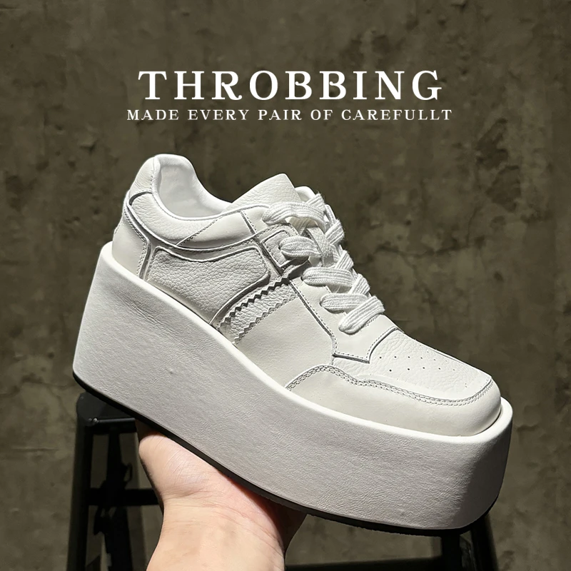 百搭系带运动板鞋欧货时尚小白鞋女2024秋季新款厚底增高休闲方头