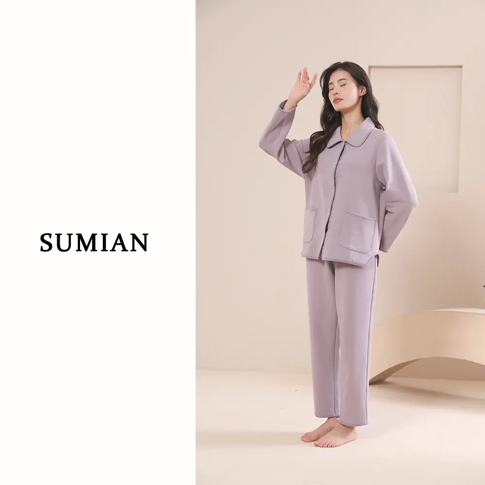 秋冬睡衣新款长袖高档摇粒绒家居服睡衣高档翻领睡衣女套装97023