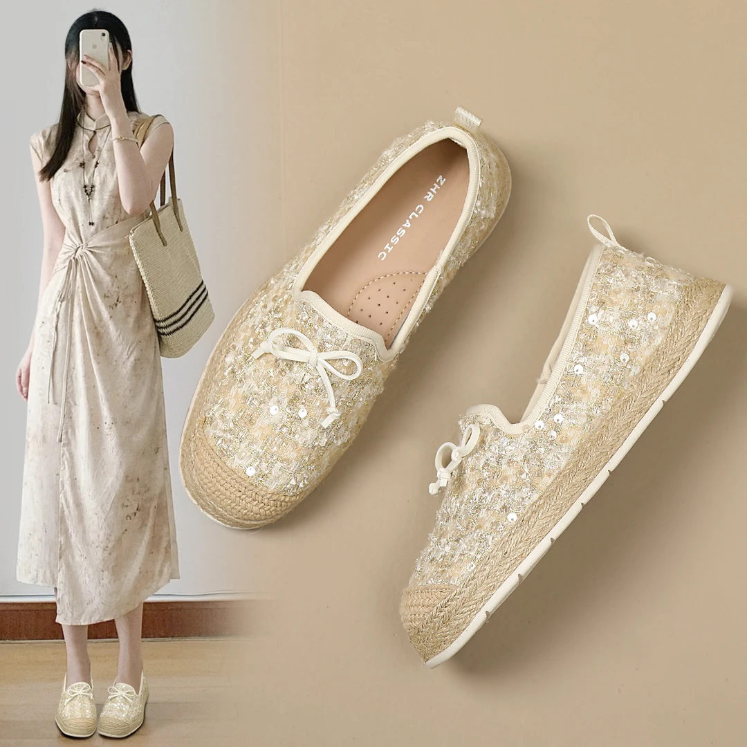 ZHR则则软底渔夫鞋女2024夏季百搭休闲鞋子蕾丝麻绳一脚蹬单鞋女