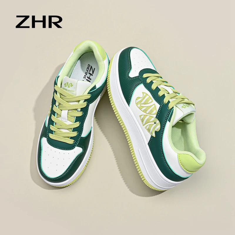 ZHR女鞋牛油果绿板鞋女2023秋季时尚厚底增高休闲鞋百搭运动鞋女