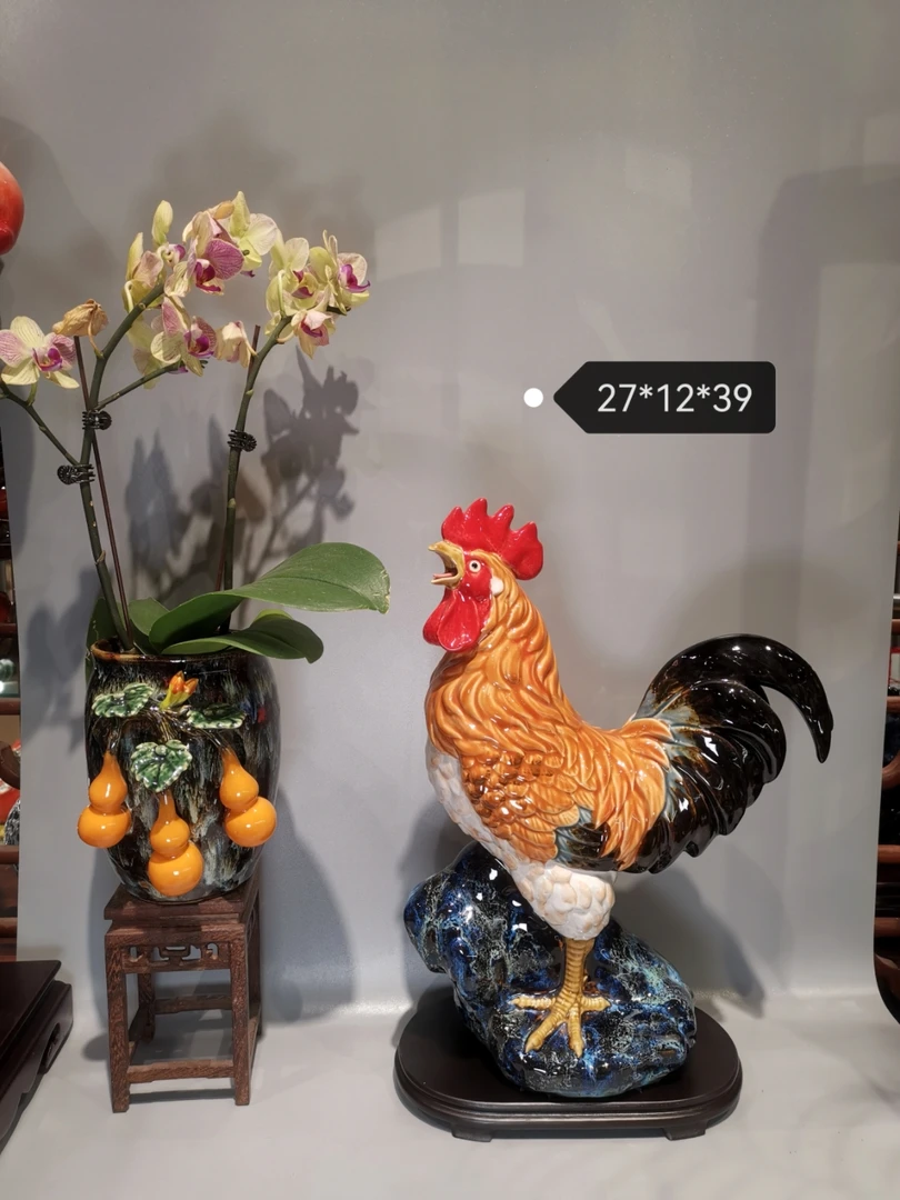 《雄鸡报晓》27*12*39手工高温陶瓷工艺品家居饰品玄关客厅办公室