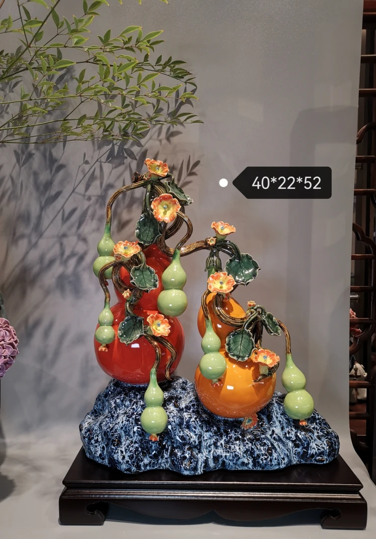 《福禄高升》40*22*52石湾公仔家居饰品家居摆件手工陶艺