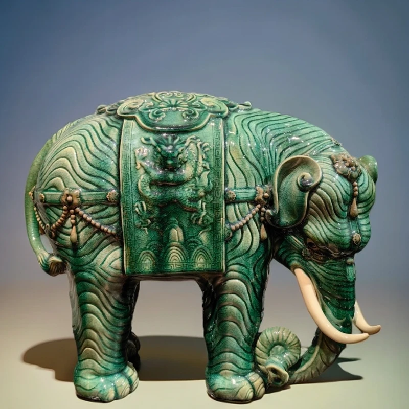 大象定制玻璃绿釉款 43×25×39 手工高温陶瓷家居装饰工艺品