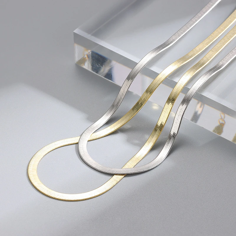 宜品嫣然 坠链均925银 3mm宽面蛇骨链刀片项链气质时尚纯银锁骨链