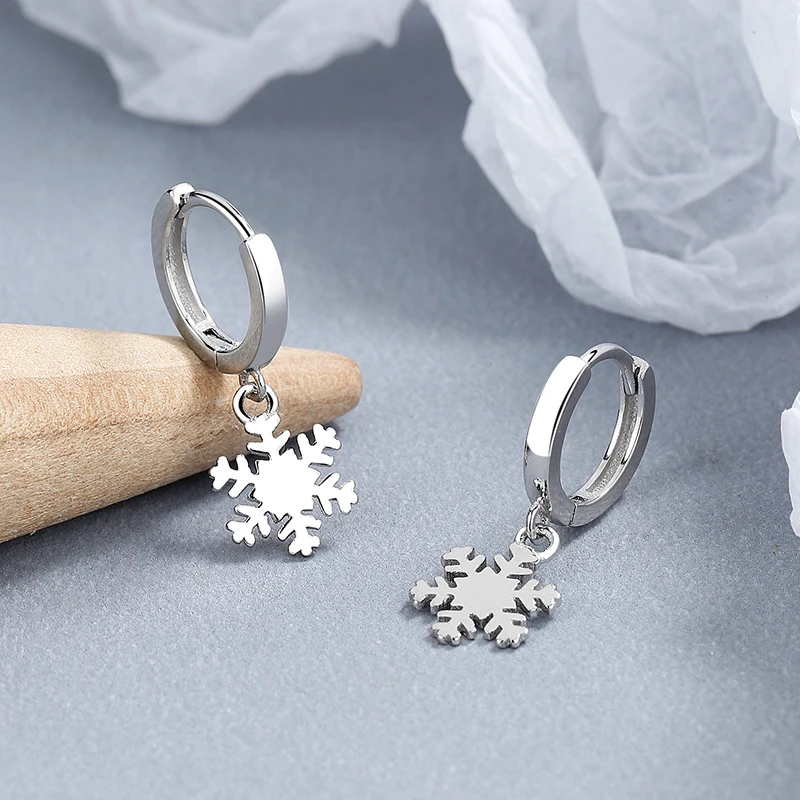 925银耳饰 雪花耳扣银耳环女学生耳圈简约时尚百搭韩版气质冷淡风