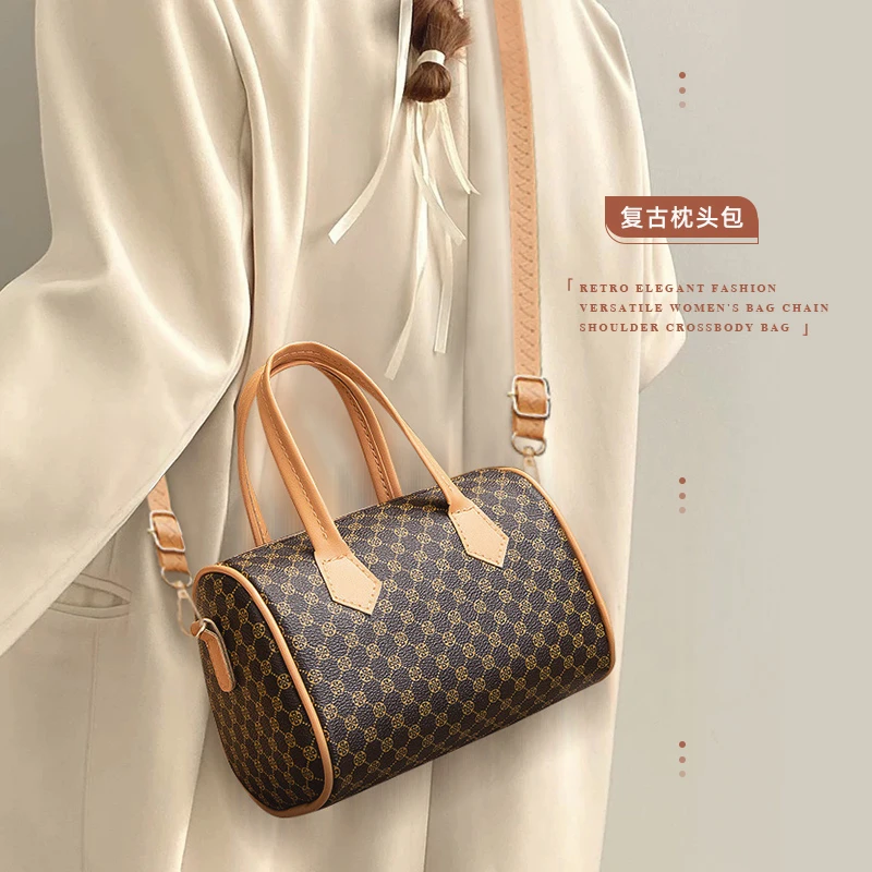 复古撞色印花手提包手机包单肩斜挎包