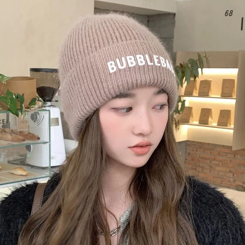 秋冬季包头冷帽女帽子女冬可爱日系潮针织帽百搭字母显脸小毛线帽