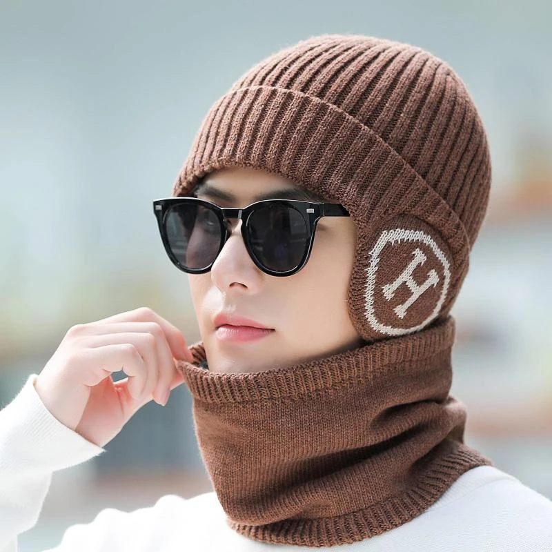 韩版新款套头帽H字母纯色针织帽男女同款加厚显脸小锥顶毛线帽