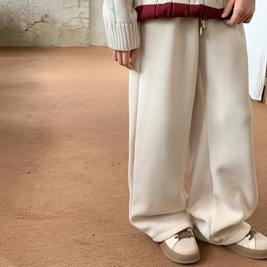 【真好搭】韩版针织阔腿裤2023冬季新款洋气女宝宝百搭休闲直筒长裤