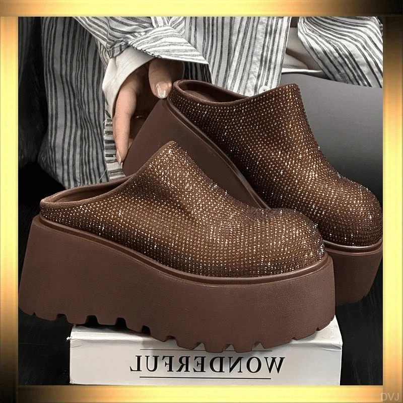 2024松糕厚底拖鞋女外穿增高秋冬新款水钻包头半拖鞋欧货时尚水钻