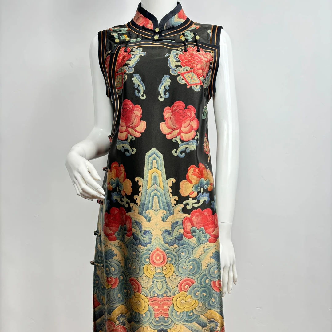 【优美高定旗袍】香云纱真丝材质珍珠盘扣高定改良旗袍匠心量体定制