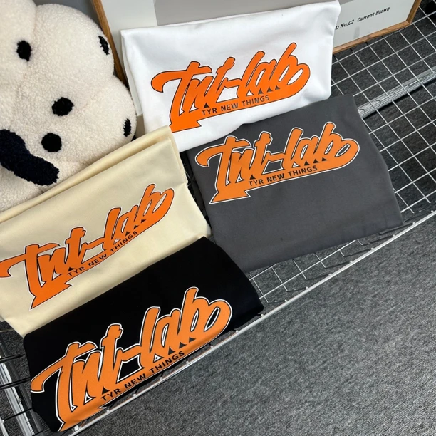 【上喜】国潮嘻哈橙色字母印花宽松圆领纯棉短袖T恤