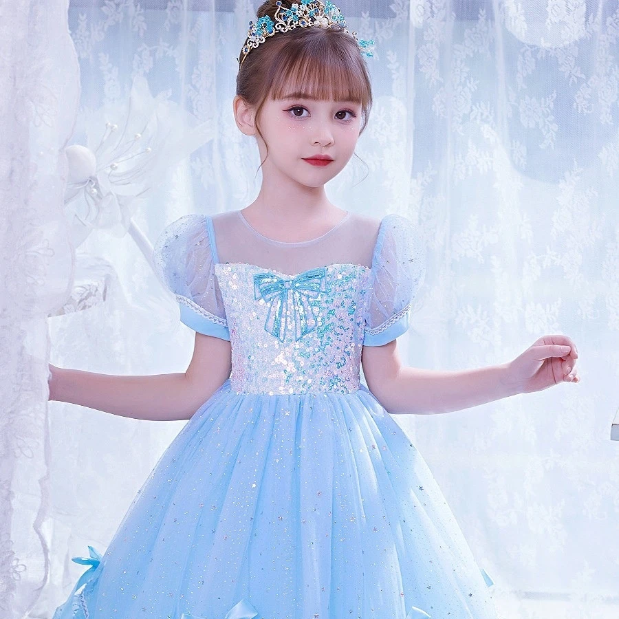 冰雪奇缘在逃公主艾莎公主裙花童主持人钢琴演出走秀款高端礼服裙