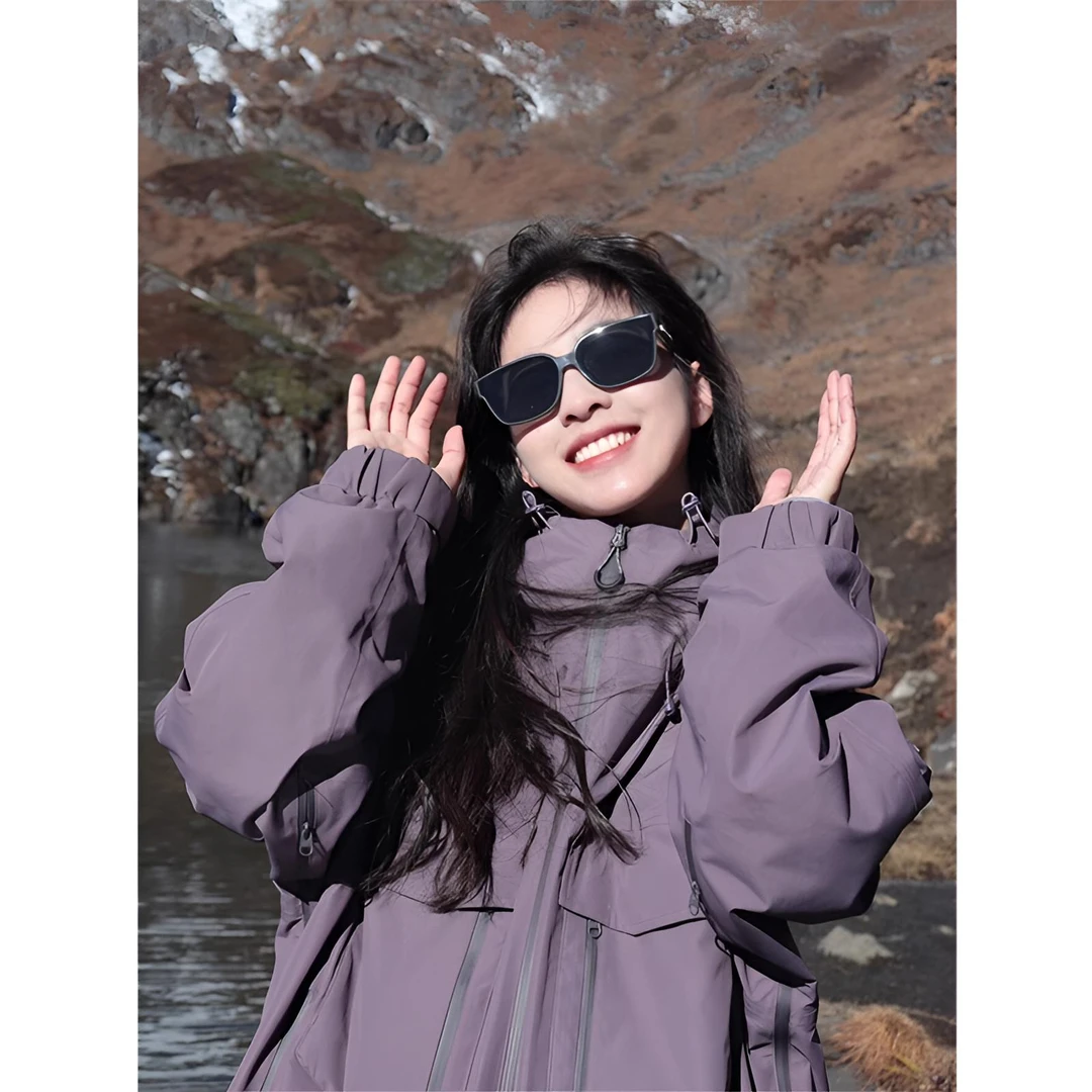 芙沿紫色冲锋衣款外套女2025新款春秋可拆卸三合一防风防水登山服