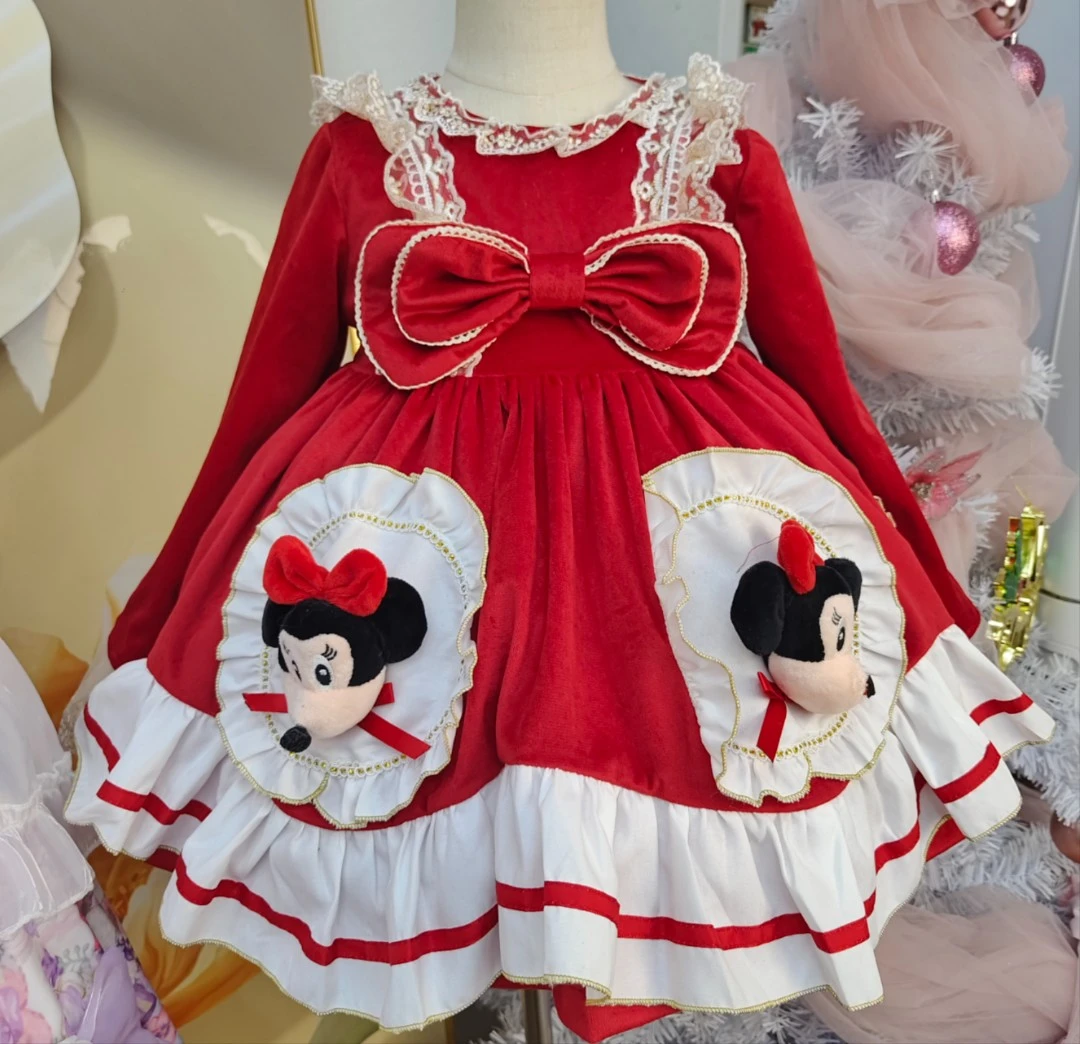 （微瑕） 【米奇洛丽塔】女童红色洛丽塔儿童少女萝莉连衣裙蓬蓬裙