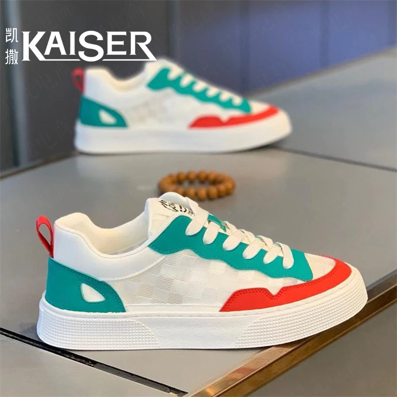 KAISER/凯撒·男鞋夏季新款透气小白鞋子男款时尚网面休闲板鞋