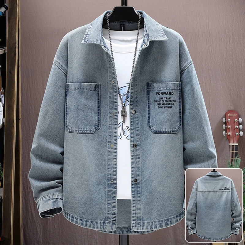 牛仔衬衫男春秋款复古做旧外套男潮牌青少年水洗褂子衬衣型夹克衫