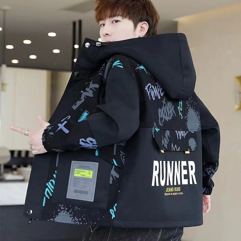 学生韩版潮流帅气宽松褂子春秋外套男青少年工装连帽休闲男士夹克