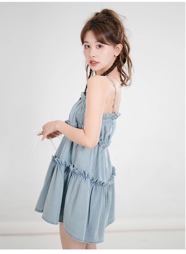 2023新款夏氛围感连衣裙蓝色牛仔吊带裙甜美QC3205G20
