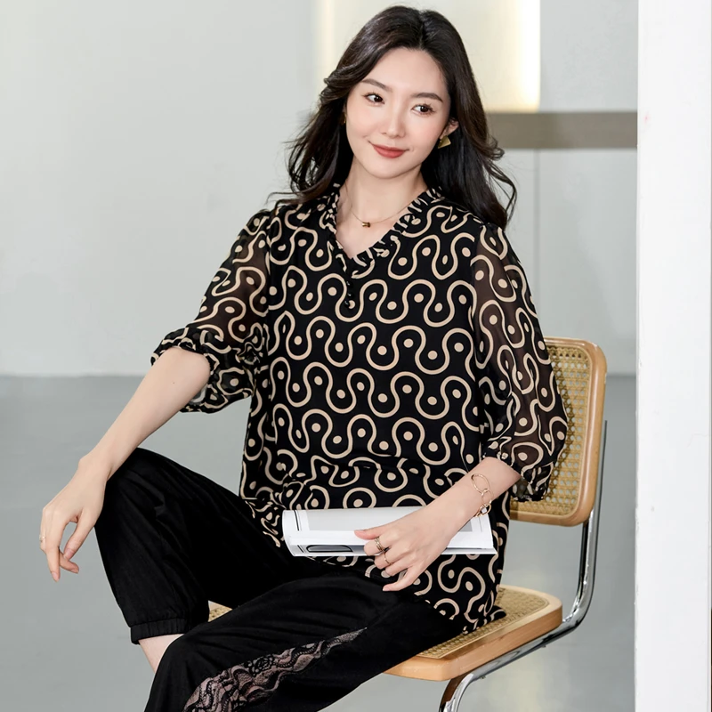 星梦情缘2025大码胖mm遮肉百搭洋气简约显瘦气质上衣T恤