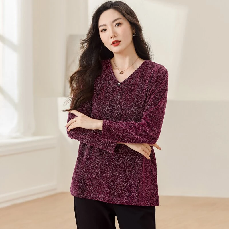 星梦情缘2024大码秋冬中老年时尚大气优雅显瘦百搭遮臀绒衫