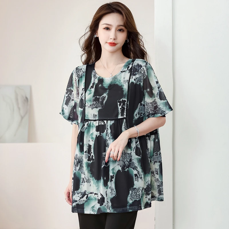 星梦情缘2025大码女装胖妹妹夏装时尚显瘦气质洋气上衣