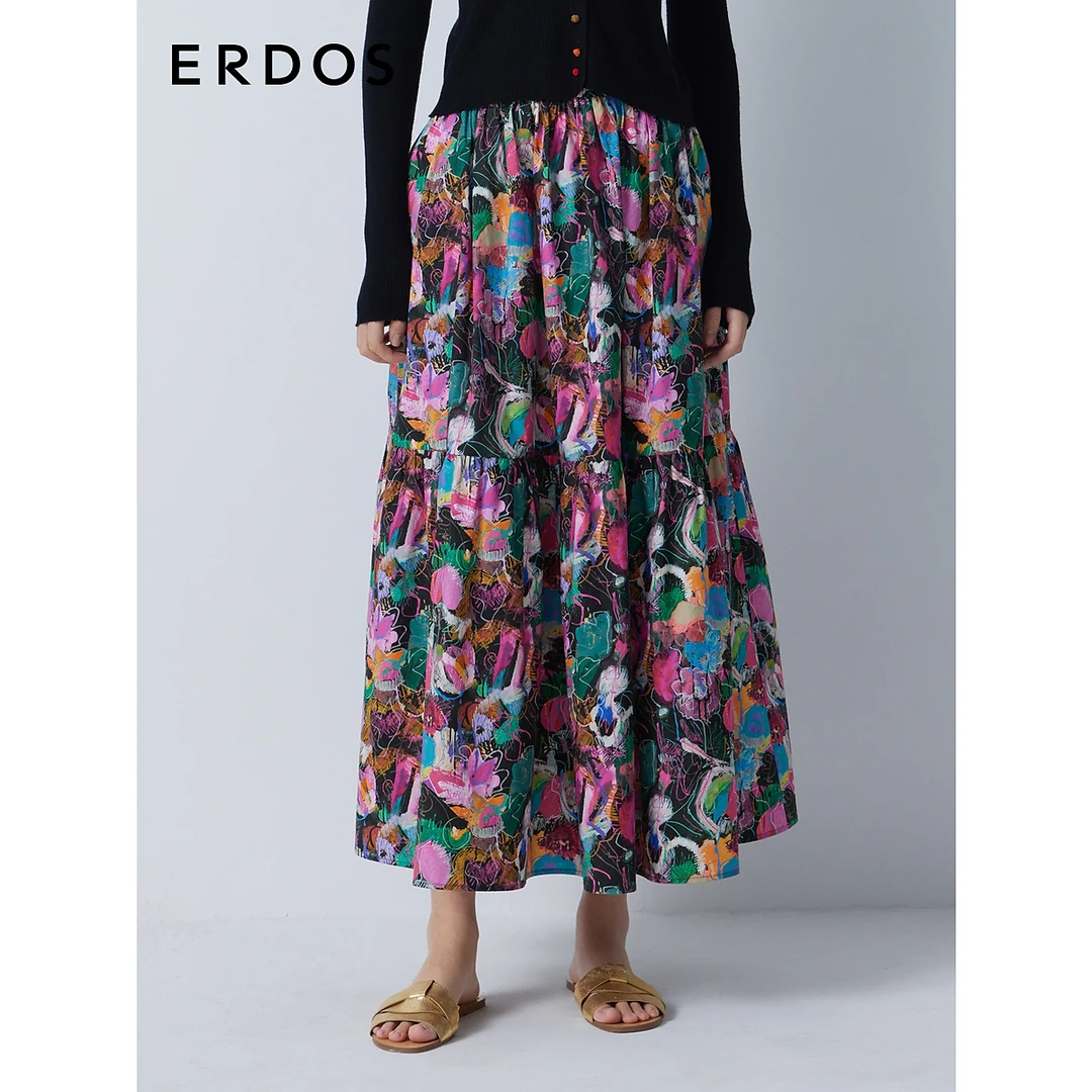 ERDOS Liberty自由涂鸦图案多巴胺玉兰粉色调女蛋糕裙半裙