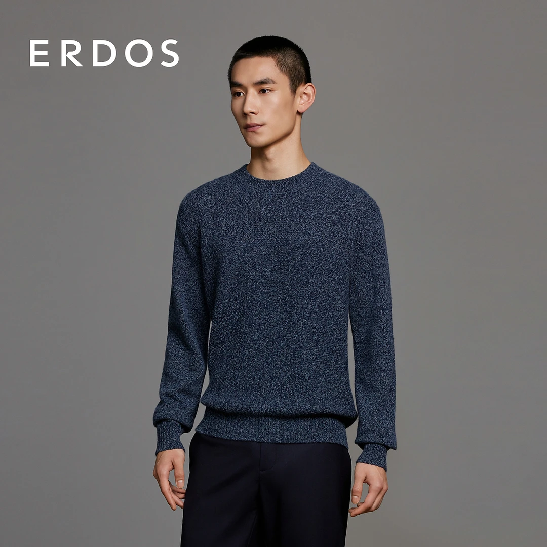 ERDOS 春季新品圆领翻花羊绒衫简约质感百搭针织衫日常通勤