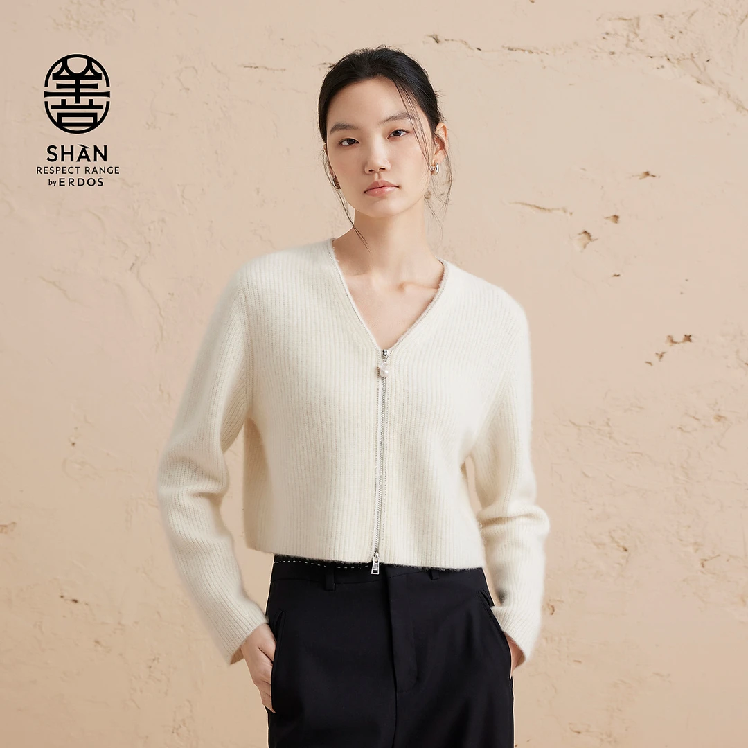 ERDOS捷克水晶开衫无染色白绒拉绒珍珠扣【茉莉花道】秋冬新品