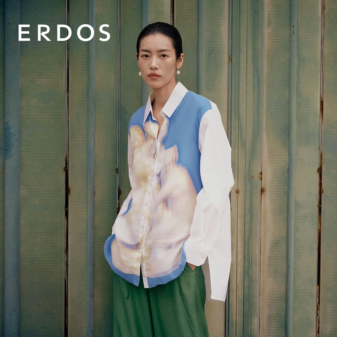 ERDOS 刘雯同款匹马棉法国蓝希腊雕塑图案女衬衫【艺术的启发】