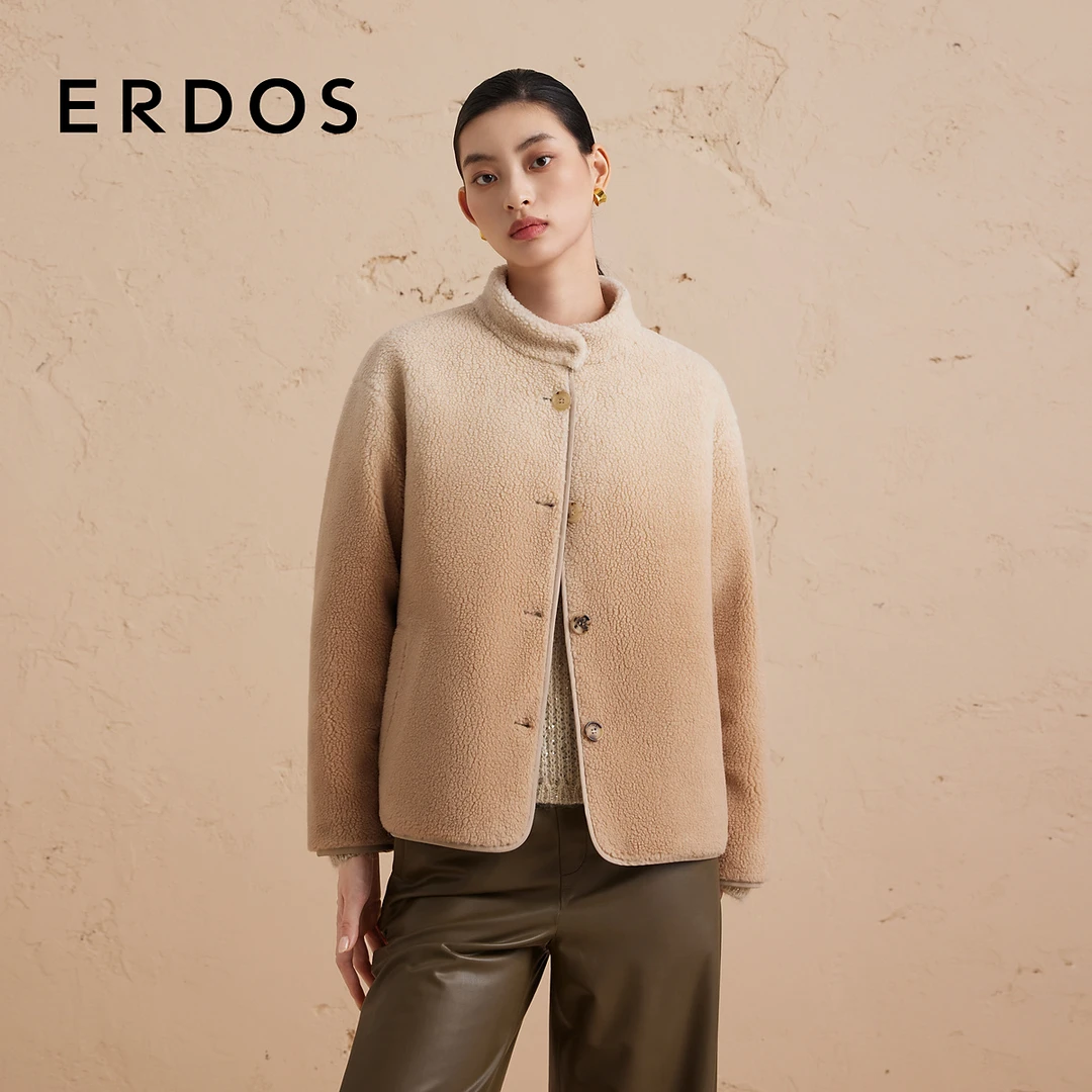ERDOS 渐变大地驼色羊羔毛俩面穿轻便夹克【香芋水晶】秋冬新品