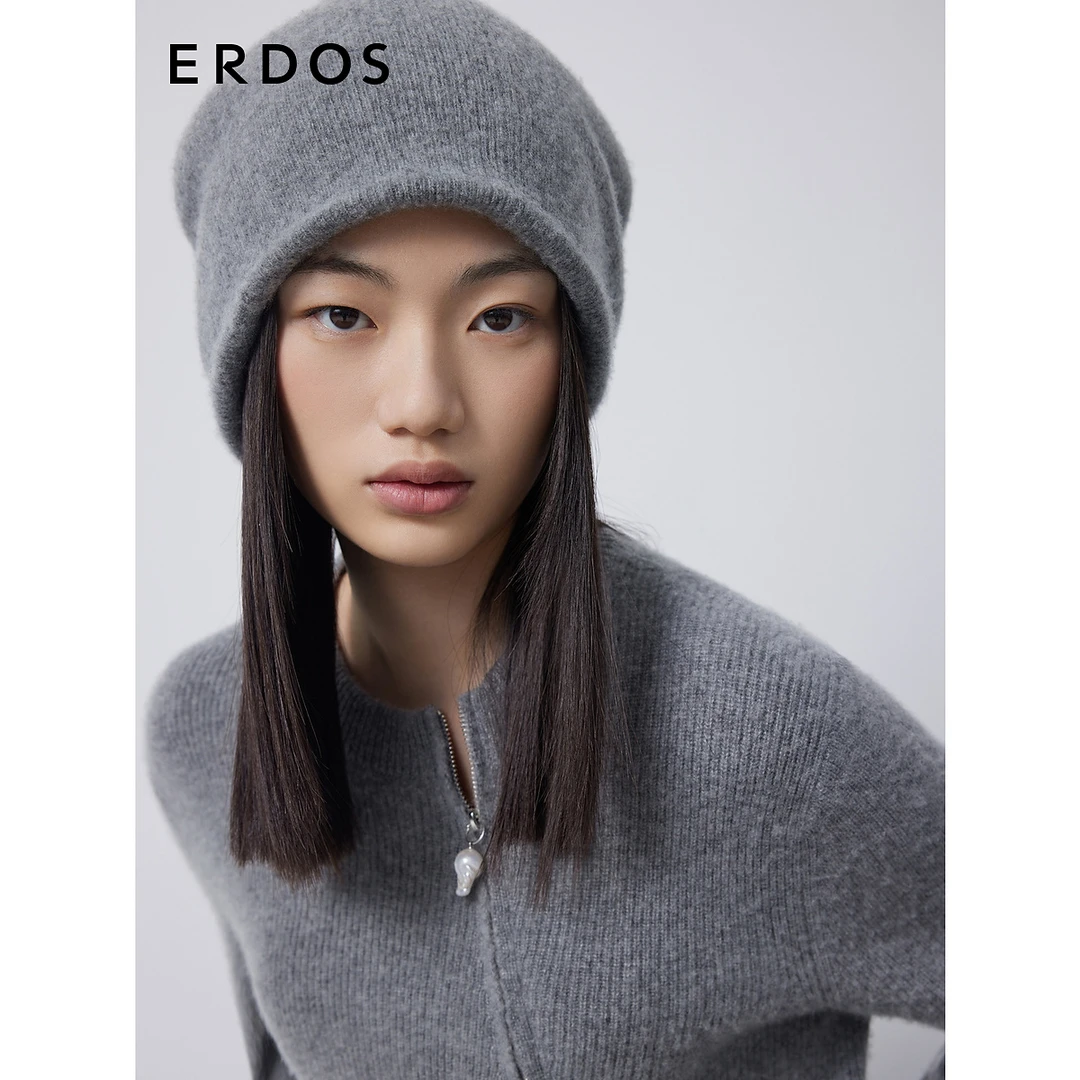 【山羊绒】ERDOS 四平保暖针织帽女秋圆顶多色可选毛线冷帽