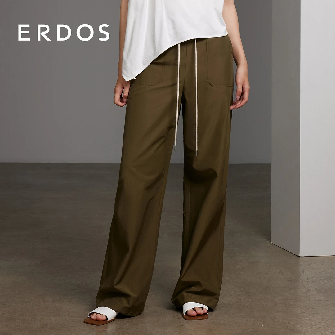 ERDOS 【秀场同款】丝绵军绿色率性时髦工装风阔腿长裤【初夏】