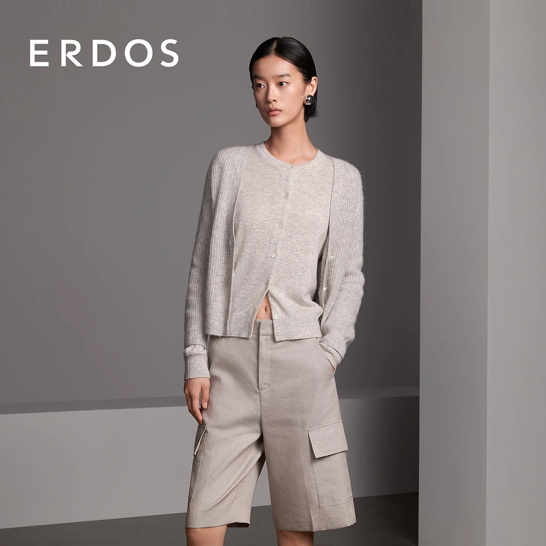 ERDOS “麻感绵羊毛”沉静灰帅气感工装挺括有型短裤女短裤【音乐家】