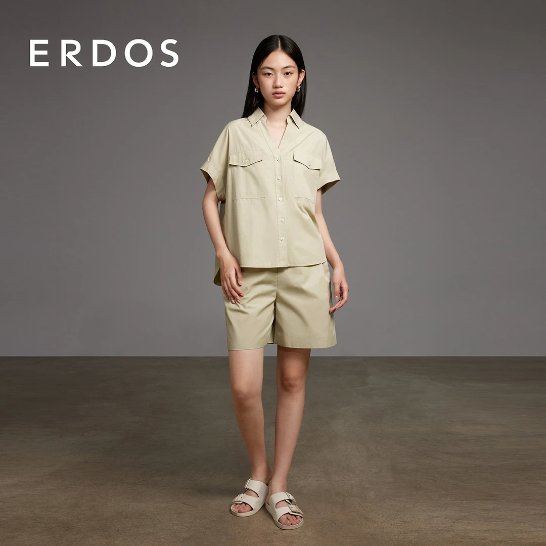 ERDOS 进口抹茶染色棉府绸休闲随性复古宽松直身短裤【风之花园】