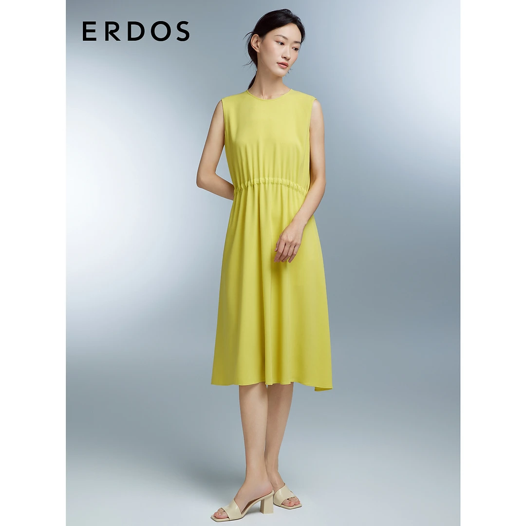 ERDOS 桑蚕丝无袖圆领简约大气收腰职场通勤连衣裙