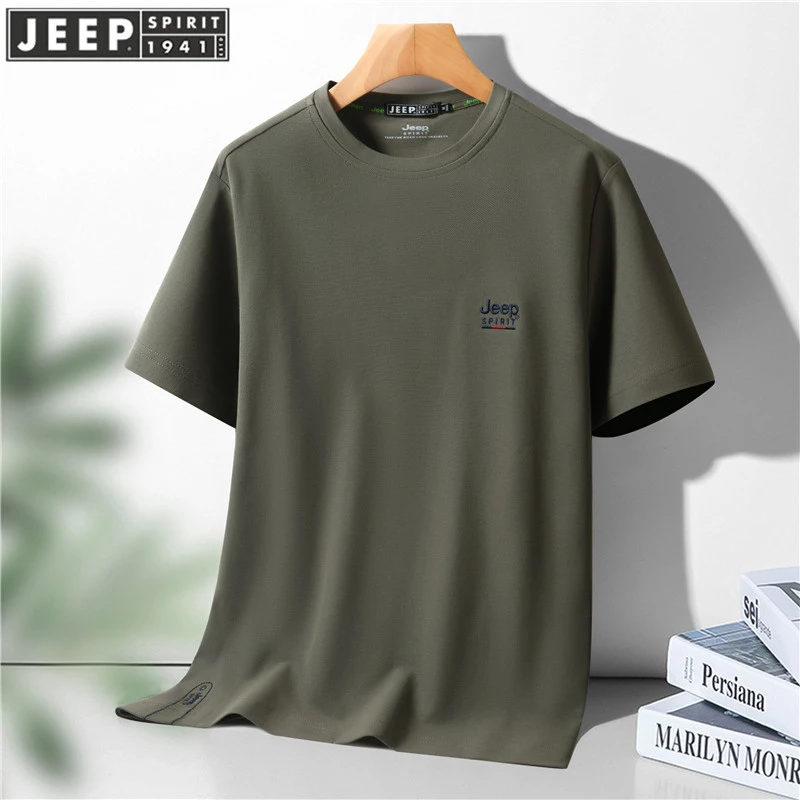 吉普（JEEP）t恤男纯棉套头衫圆领休闲衣服半截袖打底衫男士T恤