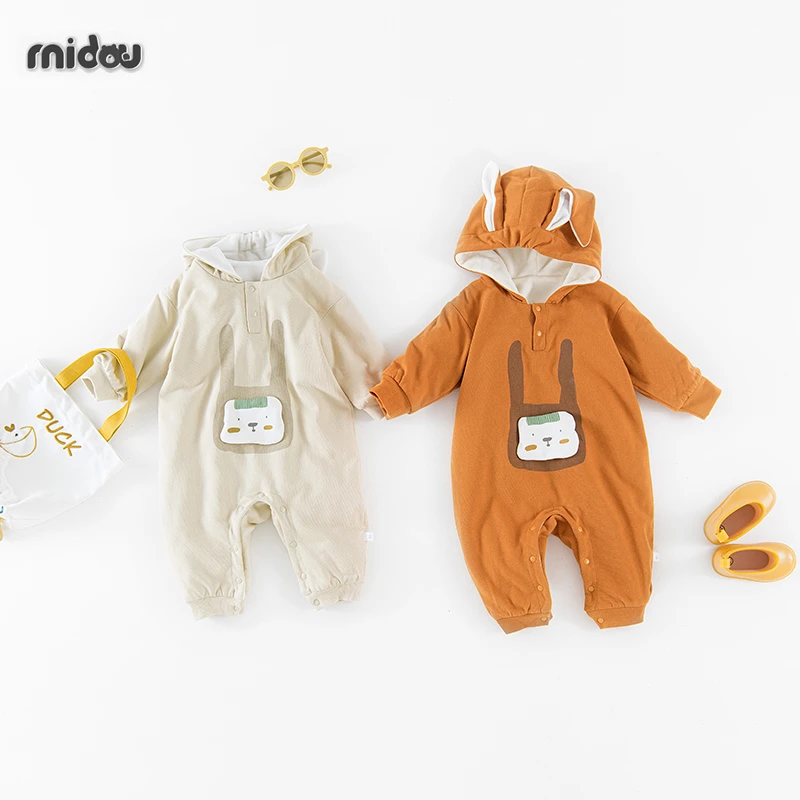 秋冬新款婴儿连体衣带帽款男女宝新生儿衣服亲子装宝宝衣服