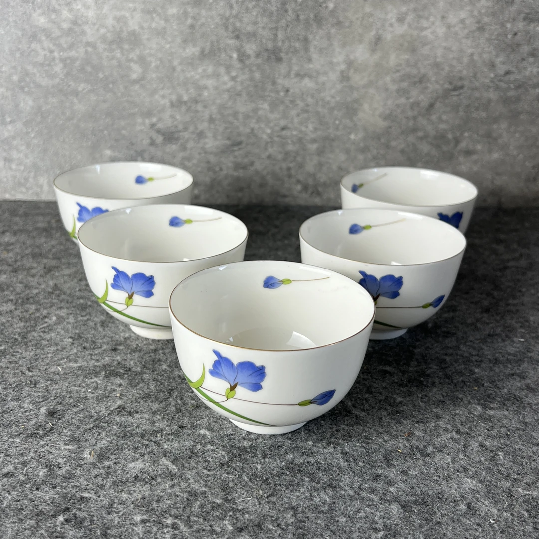 日本进口正品有田烧翔山作薄瓷茶杯一套五客