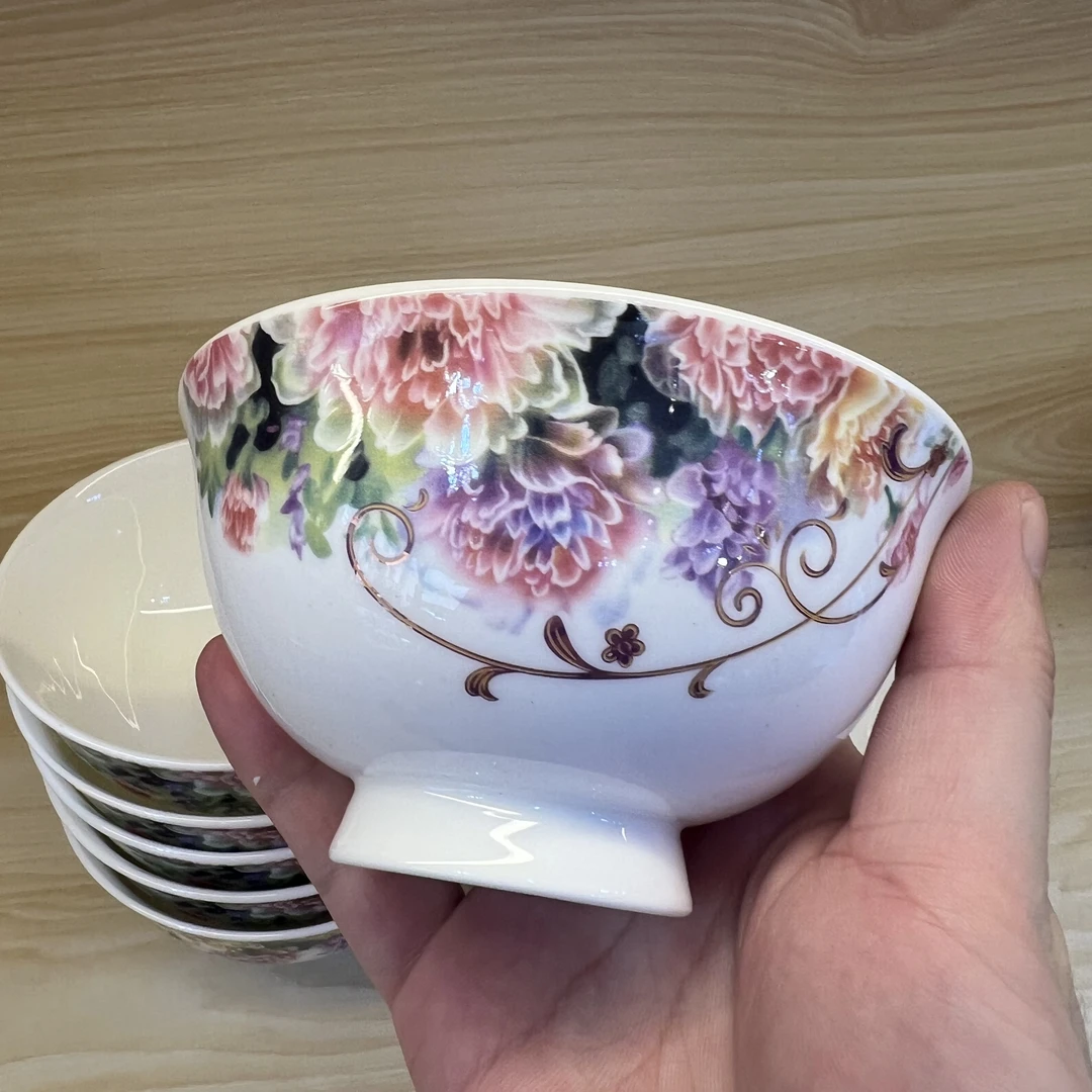 景德镇高温陶瓷的4.75英寸花朵饭碗 10个装