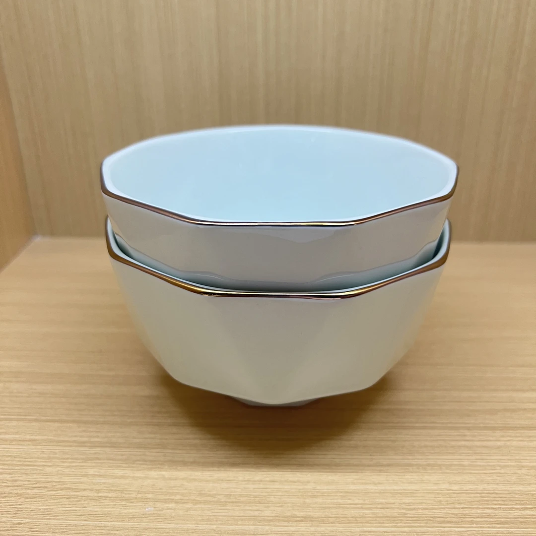 5英寸高温陶瓷影青微波金边 饭碗两个装