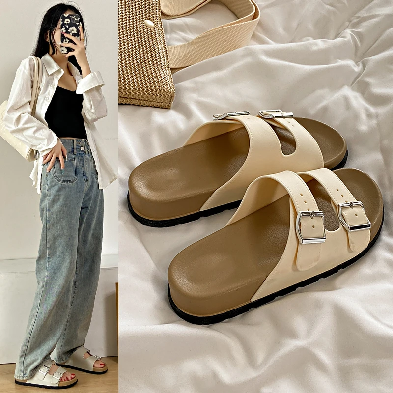 勃肯鞋夏季时尚百搭厚底拖鞋女外穿防滑一字拖休闲凉拖鞋沙滩鞋