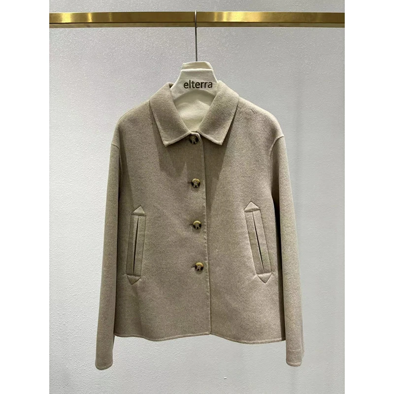 翻领插兜毛呢外套1060