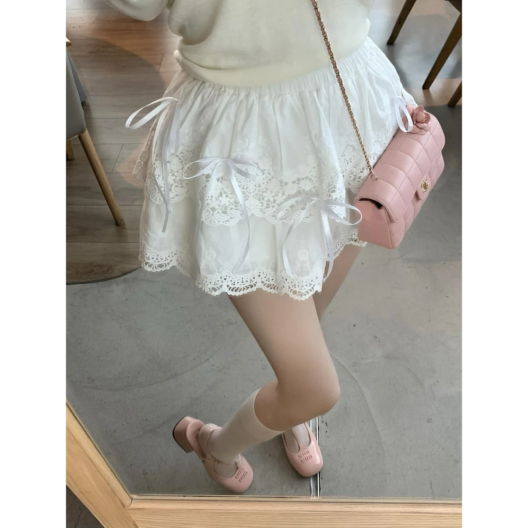 月下昙花 蕾丝蝴蝶节白色芭蕾蛋糕裙公主裙女春夏