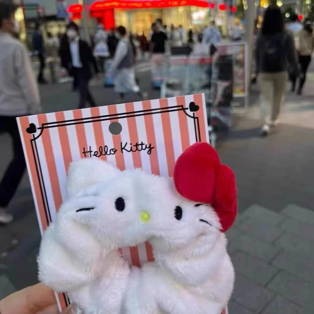 三丽鸥kt毛绒发圈少女可爱外出百搭大肠发绳头绳皮筋现货包邮