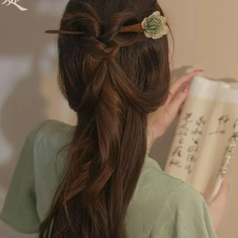 唐媞小清新古风山茶花发簪女盘发简约现代发簪汉服发簪新中式清冷