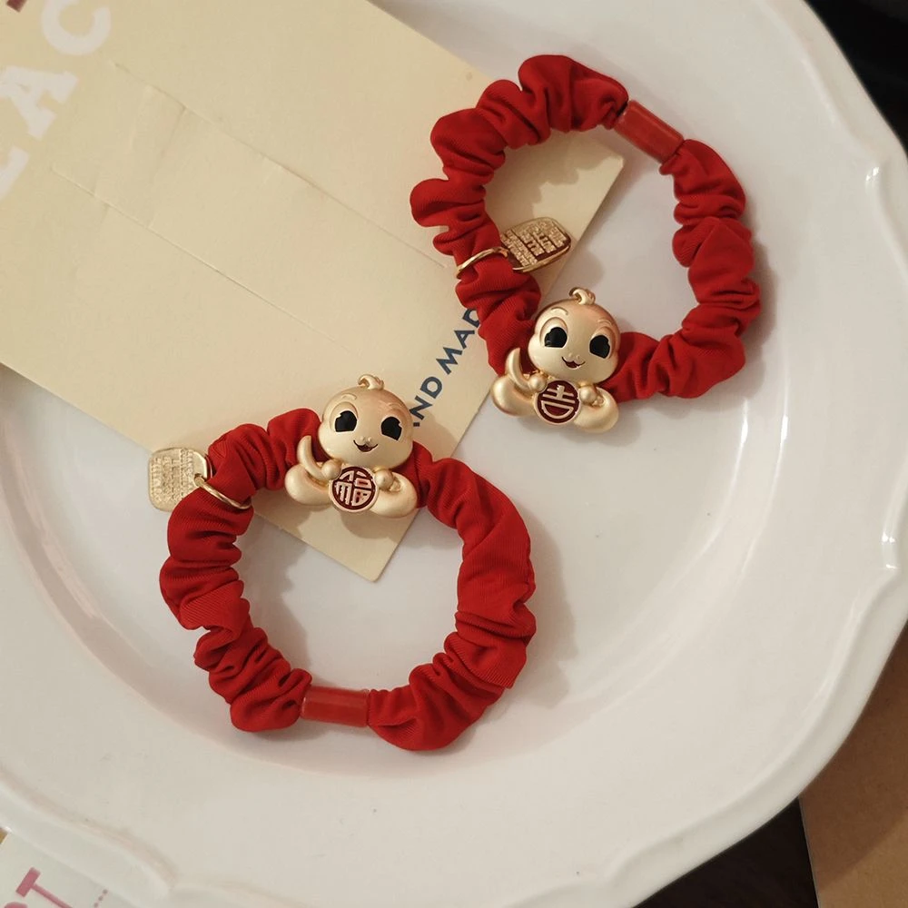 2025红色头绳本命年发圈蛇年新年扎头发绳简约高弹力不伤发橡皮筋