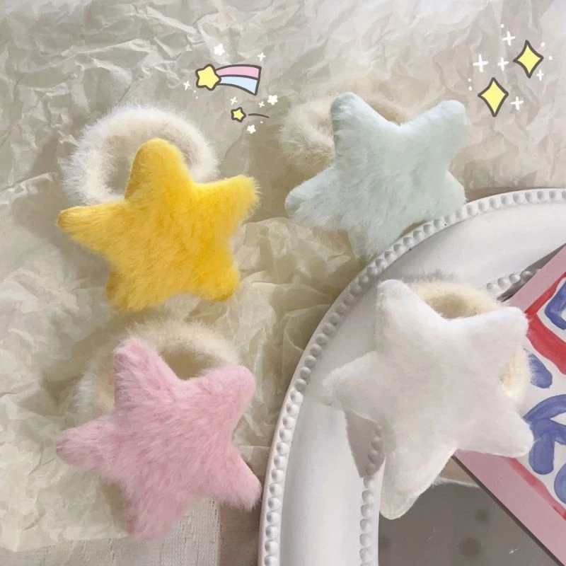 甜美日系毛绒星星毛巾圈高弹力发圈可爱千禧辣妹y2k亚比五角星